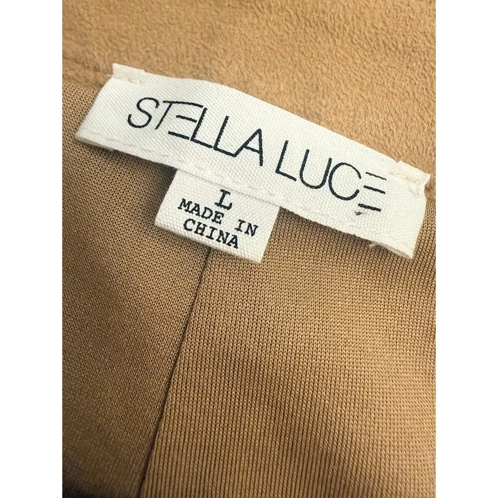 New Stella Luce Tan Faux Suede Scalloped Shorts Boho Size Large - Picture 4 of 6
